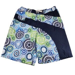 Joe Boxer Board Shorts L Men Floral Blue‎ Green Functional Fly Inseam 9" Surf